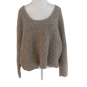 EILEEN FISHER  100% Alpaca Scoop Neckline Knit Sweater Tan Size XL